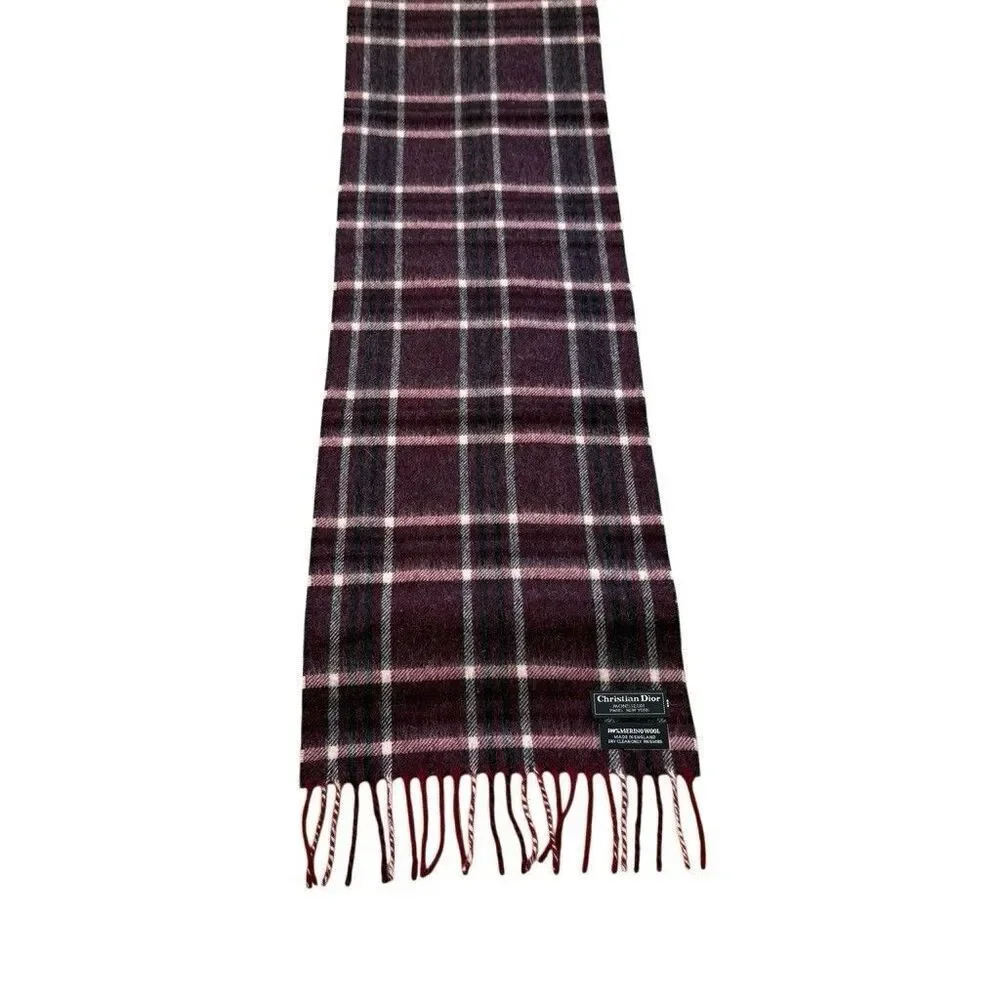 Christian Dior Merino Wool Scarf Made In England 55”x11” Vintage